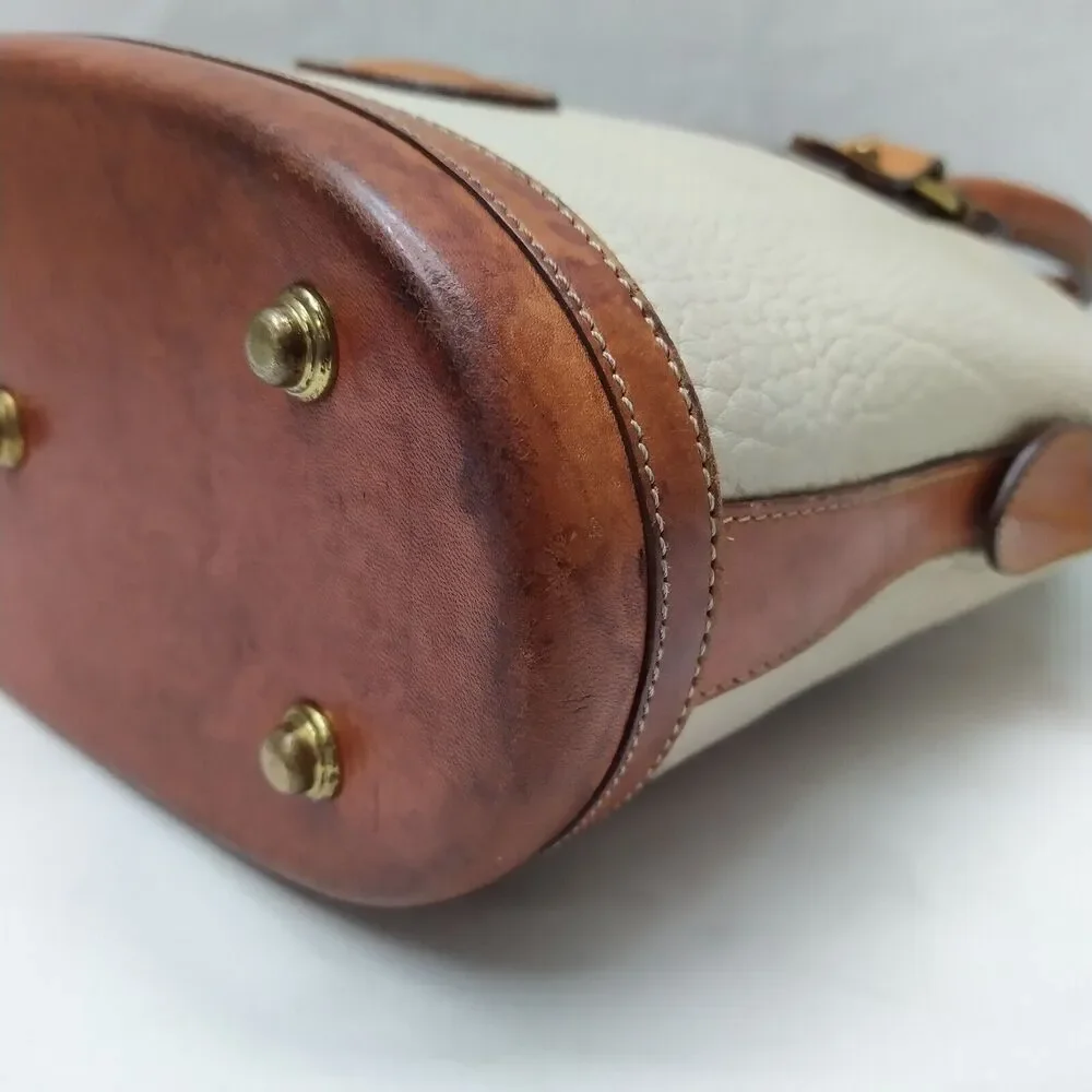 Dooney & Bourke Ivory Pebbled Leather Dommed Double Handle Zipper Satchel Bag